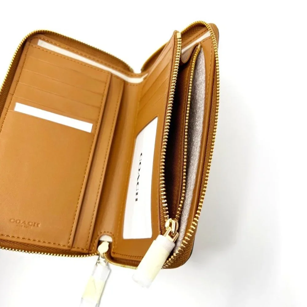 NWT Coach Medium ID Zip Wallet With Diary Embroidery Penny Multi Grained Leather